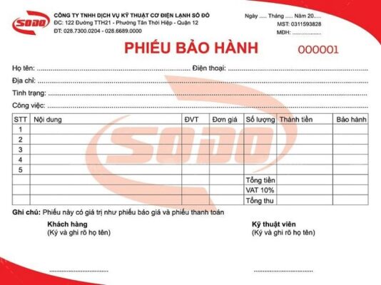 phiếu bảo hành