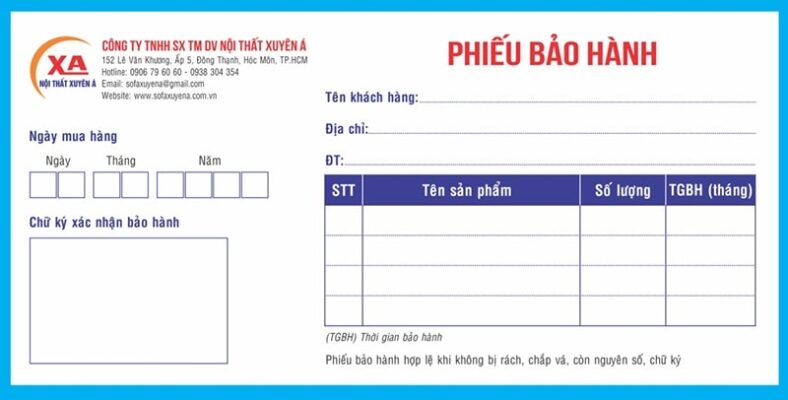phiếu bảo hành