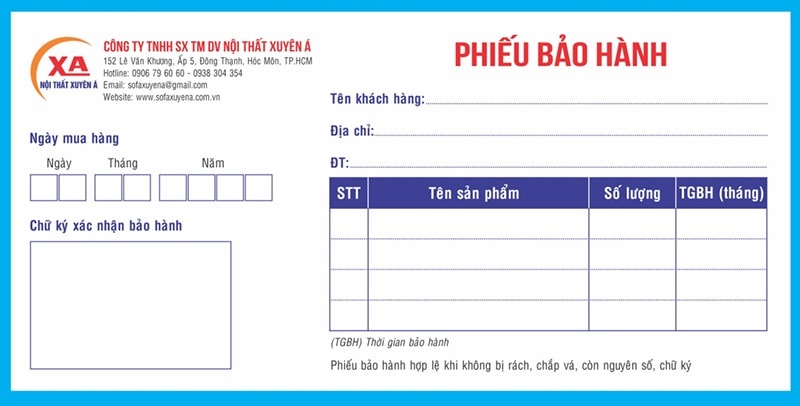 phiếu bảo hành