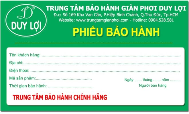 phiếu bảo hành